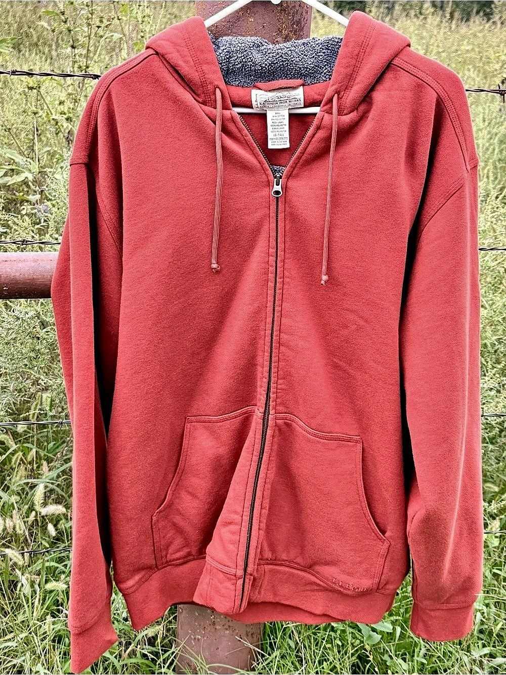 LL Bean Katahdin Iron Works Fleece Lined Hoodie Sweatshirt Mens Large Tall Orang